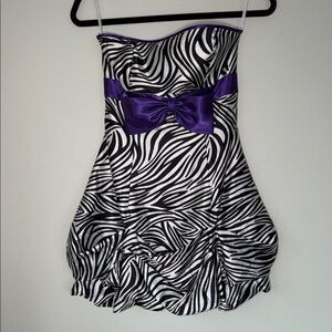 Vintage Y2K Gunne Sax Zebra Ruched Formal Mini Strapless Party Dress